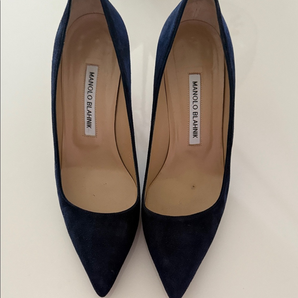 Manolo Blahnik Navy Suede Heels